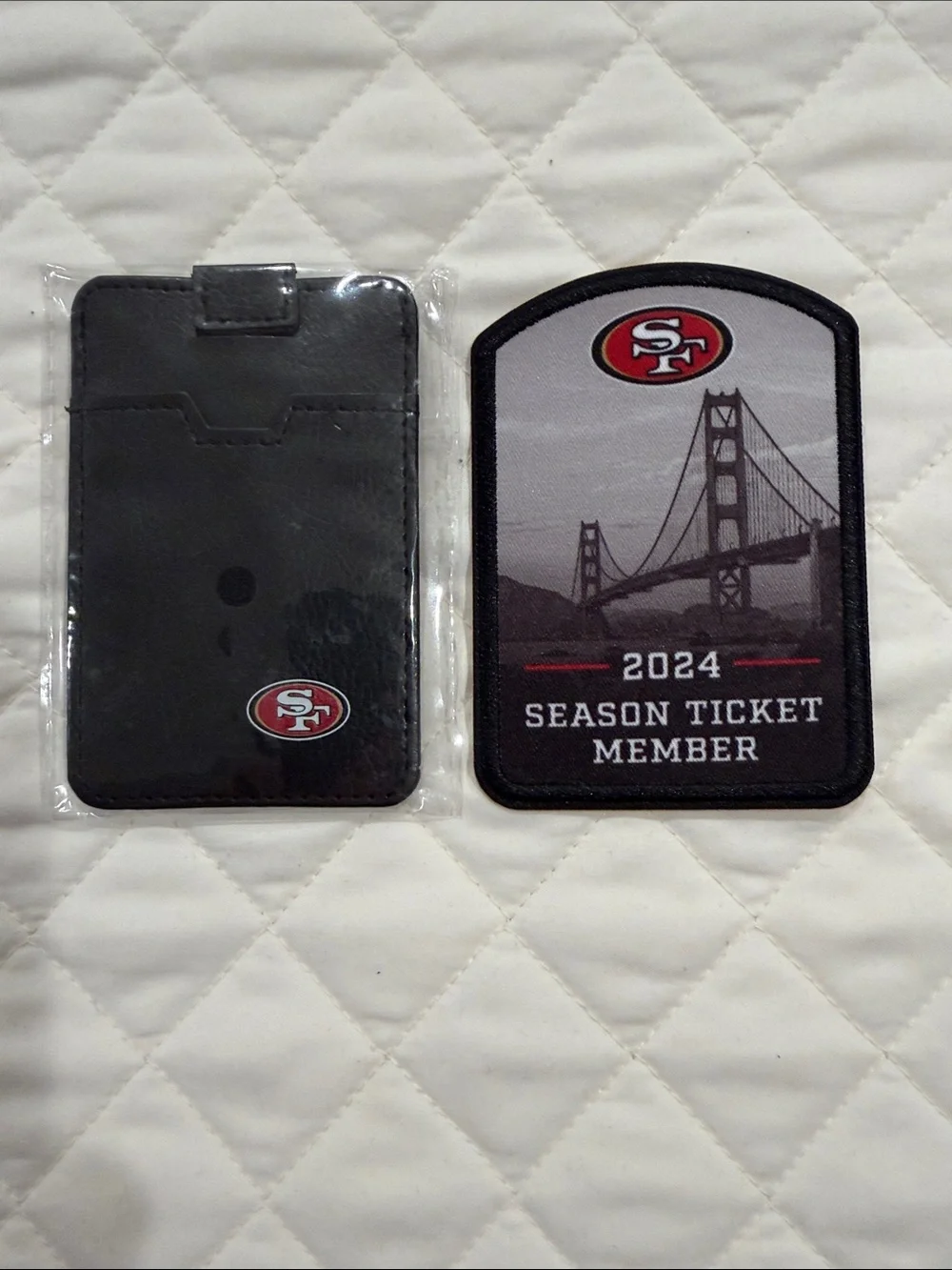 SF 49ers 2024 Season Ticket Patch and card holder with SF 49er logo